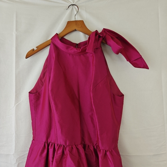 Alfred Sung Shirred Skirt Cocktail Mini Dress In Fushsia Pink Shimmer Size 8 - Picture 6 of 11